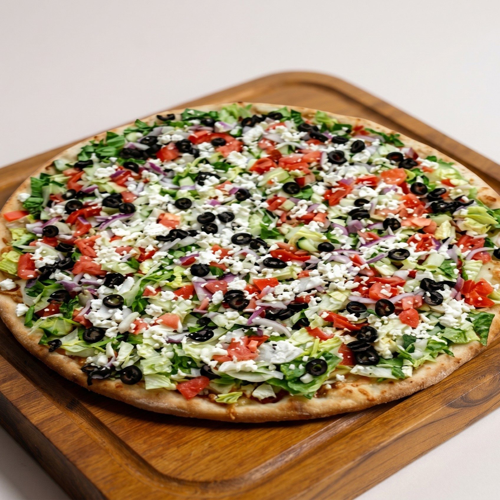 Thin Crust Salad Pizza.